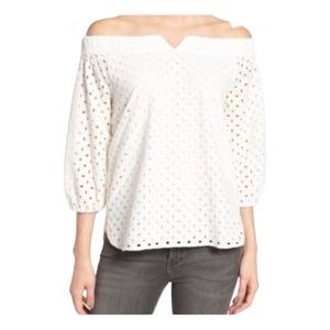Chelsea28 White Eyelet Off Shoulder 3/4 Sleeve Blouse Top Size Small NWT